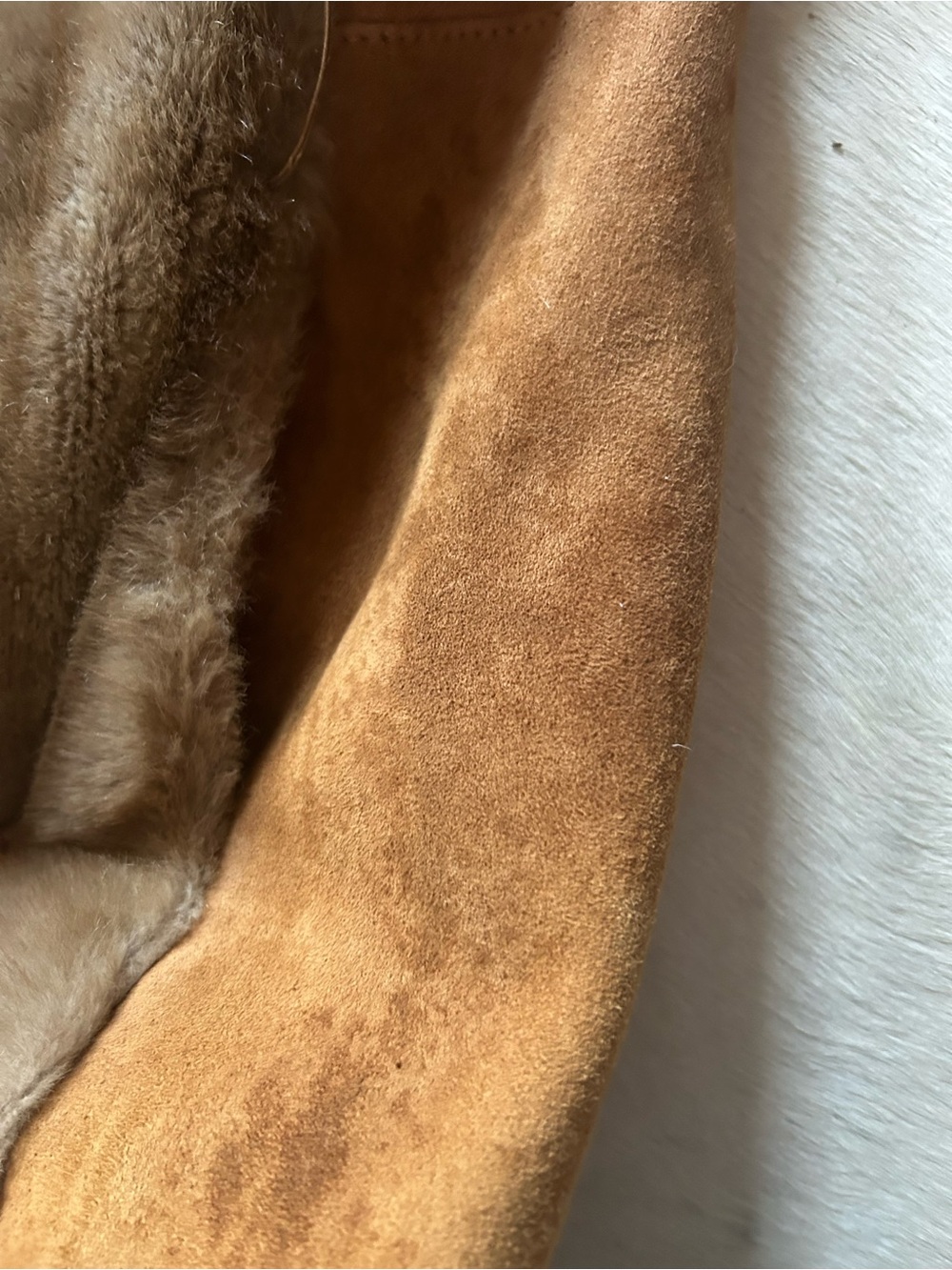 Brown Shearling Trench Coat - Women's Luxe Suede and Fur - Picture 7 of 10